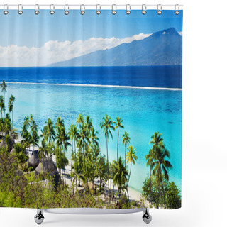 Personality  Palm Trees On Tropical Beach In Tahiti Shower Curtains