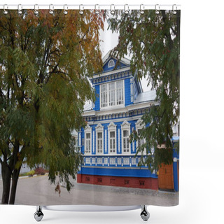Personality  A Wooden Merchant House In Gorodets, Nizhny Novgorod Oblast In Central Russia. Photo Made On 09/26/2016 Shower Curtains