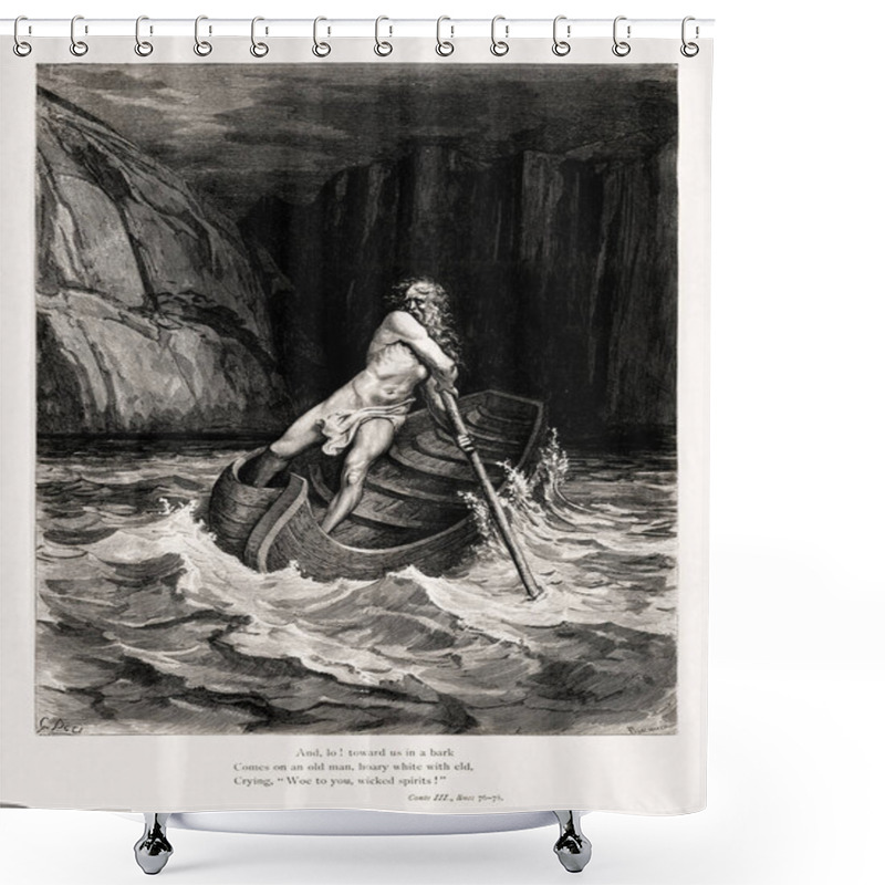Personality  Drawing Of The Arrival Of Charon Made In 1857 By Gustave Dore To Illustrate A New Edition Of The Epic Poems Of Dante Alighieri Originally Published In The 14th Century. Shower Curtains