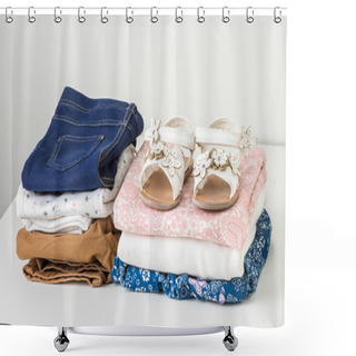 Personality  Stack Of Clean Baby Clothes In White Wardrobe Shower Curtains