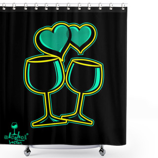 Personality  Wineglasses With Two Elegant Loving Hearts Shower Curtains