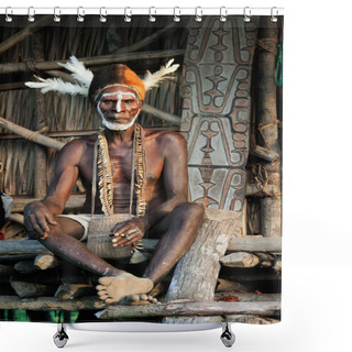Personality  Asmat Warrior With A Traditional Painting On A Face Shower Curtains
