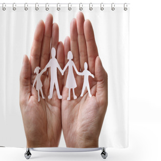 Personality  Paper Chain Family Protected In Cupped Hands Shower Curtains