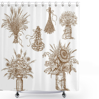 Personality  Bouquets Of Flowers, Cereals And Dried Herbs In Rustic Style Shower Curtains