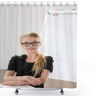 Personality  Little Girl  Sitting At Table  Shower Curtains
