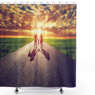 Personality  Family Walk On Long Straight Road Shower Curtains