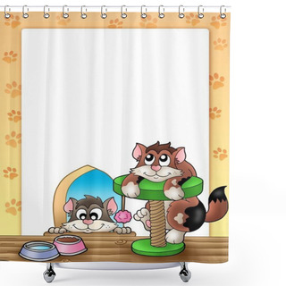 Personality  Frame With Two Smiling Cats Shower Curtains