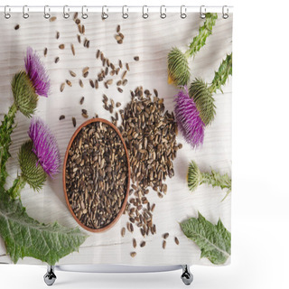 Personality  Seeds Of A Milk Thistle With Flower (Silybum Marianum, Scotch Th Shower Curtains