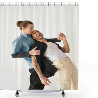Personality  Two Men Sharing A Warm Hug. Shower Curtains