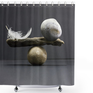 Personality  Feather And Stone Balance Shower Curtains