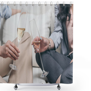 Personality  Young Women Drinking Champagne At Home Shower Curtains