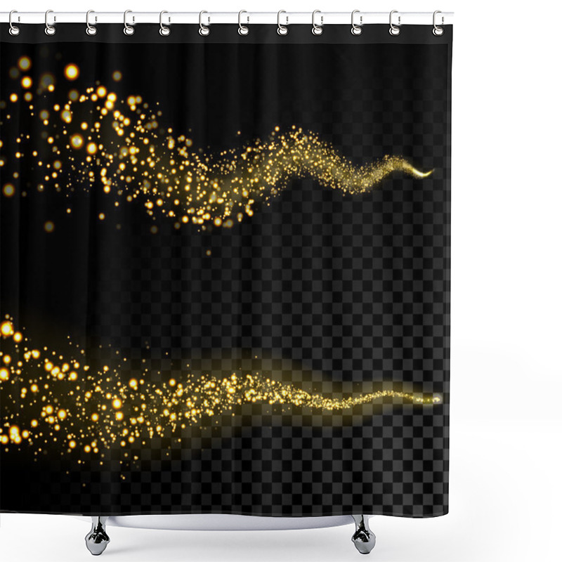 Personality  Golden Sparkling Shooting Star With Stardust Trail Shower Curtains