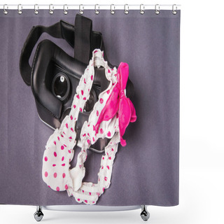 Personality  Virtual Reality Glasses For Mobile Devices With Dotted Pink White Lingerie With Bow On Top, Vr Technology Used For Porn Vr Video In Adult Entertainment. Shower Curtains