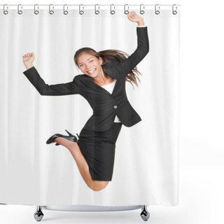 Personality  Celebrating Businesswoman Jumping Shower Curtains