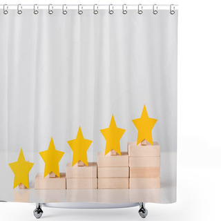 Personality  Yellow Stars On Wooden Cubes Isolated On White  Shower Curtains