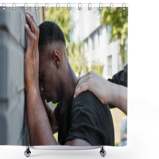 Personality  Selective Focus Of Policeman Detaining African American Man On Street, Racism Concept  Shower Curtains