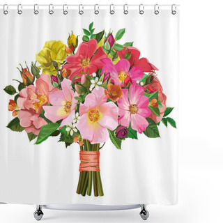 Personality  Bouquet Of Multicolored Roses And Wild Flowers  Shower Curtains