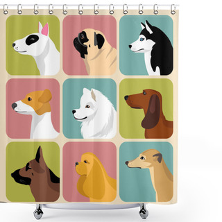 Personality  Set Of Different Dogs Icons Shower Curtains