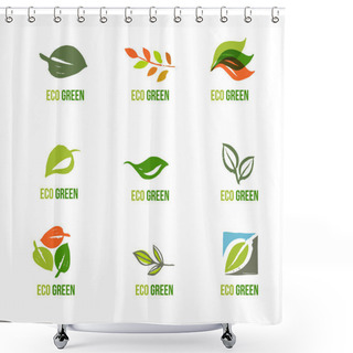 Personality  Set Of Hand Drawn Leaves Logos, Green Leaf, Sketches And Doodles Of Leaf And Plants, Green Leaves Vector Collection Shower Curtains