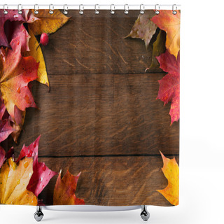 Personality  Yellow Autumn Leaves On Background Old Wood Shower Curtains