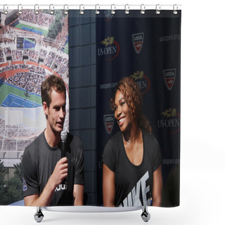 Personality  US Open 2012 Champions Serena Williams And Andy Murray At The 2013 US Open Draw Ceremony Shower Curtains