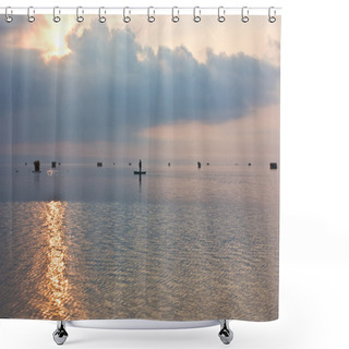 Personality  Sunset On A Lake Shower Curtains