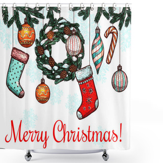 Personality  Christmas, New Year Winter Holidays Greeting Card Shower Curtains