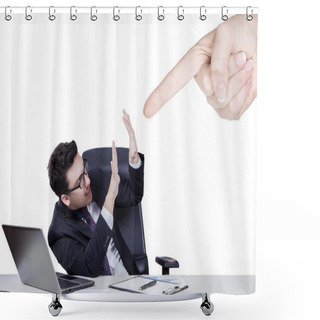 Personality  Hand Pointing At Caucasian Businessman Shower Curtains