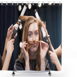 Personality  Young Woman In Beauty Salon Shower Curtains