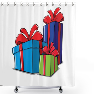 Personality  Cartoon Of Group Of Christmas Gifts Shower Curtains