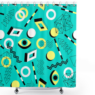 Personality  Seamless Geometric Pattern In Retro 80s Style. Doodle Geometric Shapes. Abstract Vector Background. Retro Memphis Design Shower Curtains