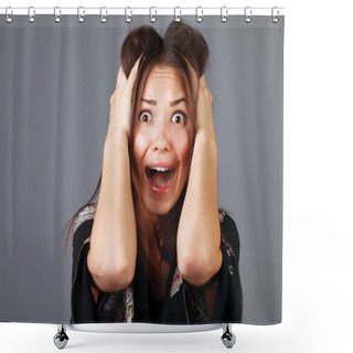 Personality  Portrait Of Scared Woman Shower Curtains