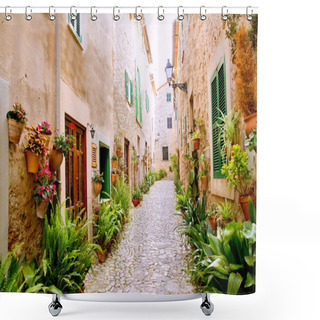 Personality  Majorca Valldemossa Typical With Flower Pots In Facade Shower Curtains
