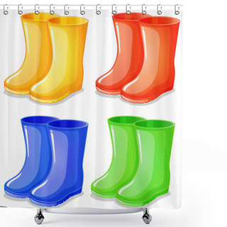 Personality  Four Boots In Different Colors Shower Curtains