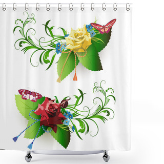 Personality  Flowers Arrangement And Butterflies Shower Curtains