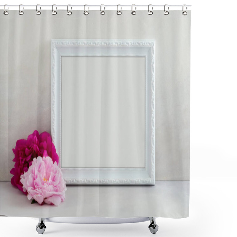 Personality  Floral Mockup Styled Stock Photography With White Frame Shower Curtains