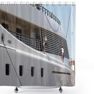 Personality  Luxury Yacht Being Cleaned Shower Curtains