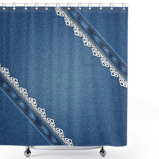 Personality  Denim Background With Ornate Floral Pattern Shower Curtains