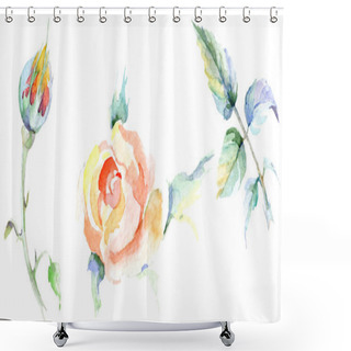 Personality  Orange Rose Flowers. Watercolor Background Illustration Set. Watercolour Drawing Fashion Aquarelle Isolated. Isolated Rose Illustration Element. Shower Curtains