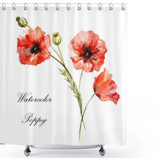 Personality  Watercolor Poppy Painting Shower Curtains