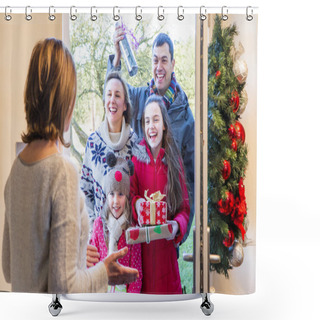 Personality  Family Delivering Presents At Christmas  Shower Curtains