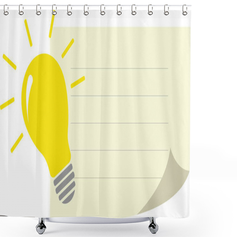 Personality  Illustration Of Yellow Light Bulb Near Empty Note Paper  Shower Curtains