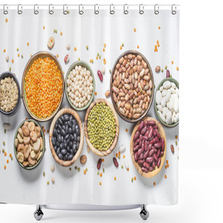Personality  Legumes, Lentils, Chikpea And Beans Assortment On White. Shower Curtains