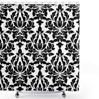 Personality  Black Colored Floral Arabesque Seamless Pattern Shower Curtains