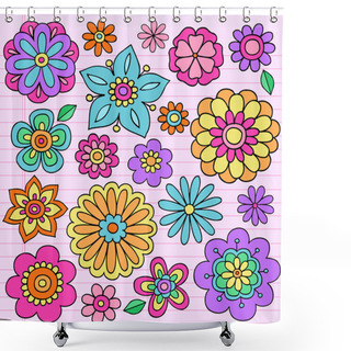 Personality  Flower Power Doodles Groovy Psychedelic Flowers Vector Set Shower Curtains