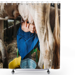 Personality  Farmer Milking Cow Shower Curtains