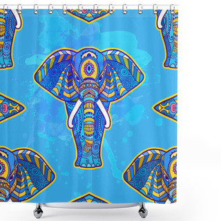 Personality  Boho Elephant Pattern. Vector Illustration. Floral Design, Hand Drawn Map With Elephant Ornamental. Shower Curtains
