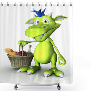 Personality  Cute Cartoon Monster Holding A Picnic Basket. Shower Curtains