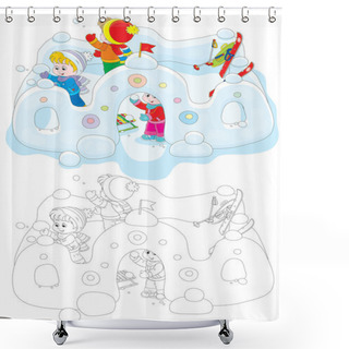 Personality  Children In A Snow Fort Shower Curtains