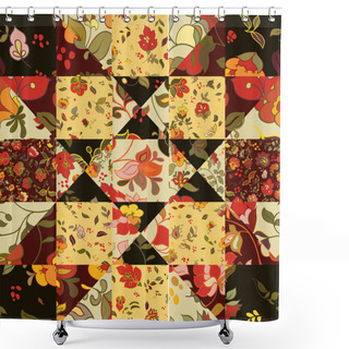 Personality  Patchwork Pattern With Flowers Shower Curtains